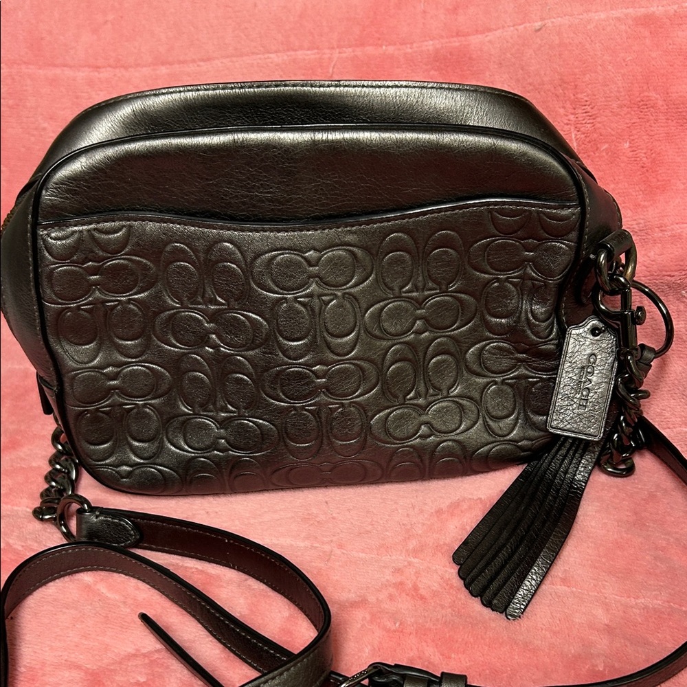 Coach Black Embossed Signature Leather Crossbody - Picture 3 of 5